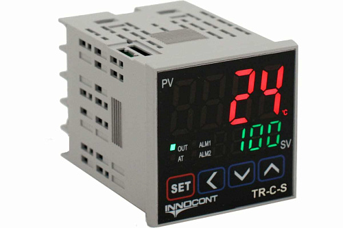 TR-C-S INNOCONT, Температурный контроллер, 2 дисплея, 4 разряда, 48х48х60 мм, 2 аварийных выхода, 110-220VAC, выход: 4-20 мА + твердотельное реле