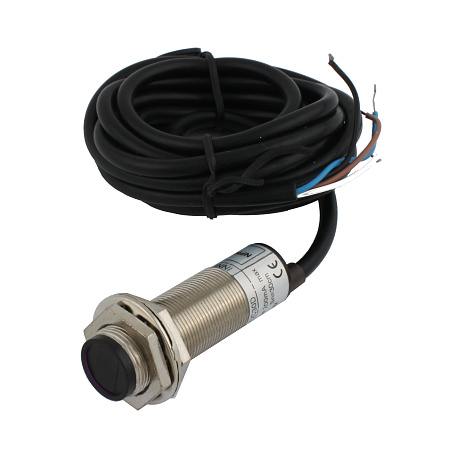PES-D18-NOC30D (cable) INNOCONT, Фотодатчик диффузионный, М18х1, зона срабатывания  до 30 см,  -10 +60 С, 12…24 VDC, IP65, выход: NPN NO + NC, макс. ток 200 мА, время реакции 3 мс, кабель 2 м
