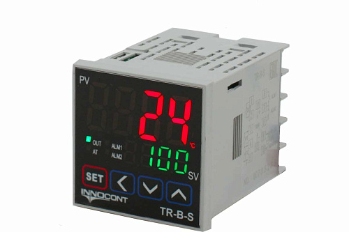 TR-B-S INNOCONT, Температурный контроллер, 2 дисплея, 4 разряда, 48х48х60 мм, 2 аварийных выхода, 110-220VAC, выход: реле + твердотельное реле