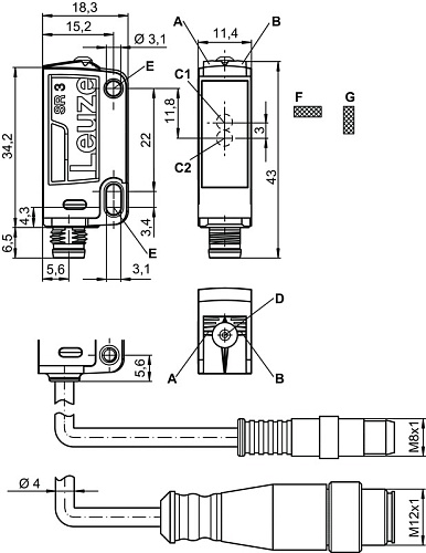 Датчик контраста Leuze KRT3CL1.3S2/4T