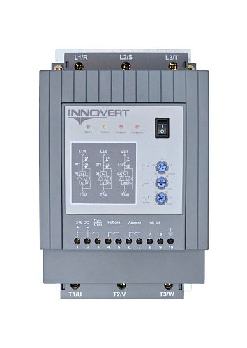 (30 кВтx380 В) Устройство плавного пуска INNOVERT с кнопкой SSD303A43ES, номинальный ток 60 А, питание управления 220В AC, RS-485