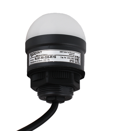SL82-50-220-RYG INNOCONT, Светосигнальный маячок, d=50мм, L=58мм, три цвета (постоянное свечение): красный, желтый, зеленый, 220VАC, IP54, кабель 1м