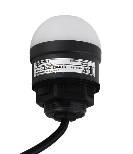 SL82-50-220-RYG INNOCONT, Светосигнальный маячок, d=50мм, L=58мм, три цвета (постоянное свечение): красный, желтый, зеленый, 220VАC, IP54, кабель 1м