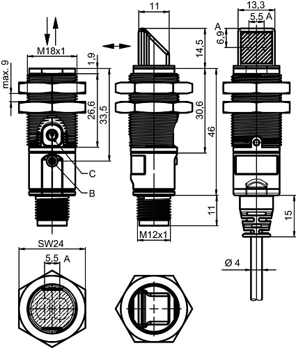Диффузный датчик Leuze FT328I.3/2N-M12P1