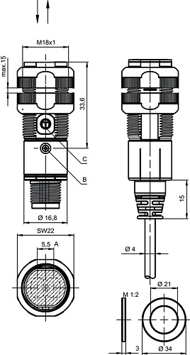 Диффузный датчик Leuze FT318BI.X3/P4-M12
