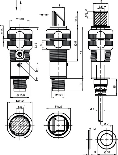 Диффузный датчик Leuze FT318B.3/2N-5000